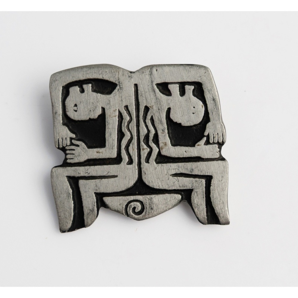 Vintage Alice Seely Dancer Couple Brooch Modernist Pewter Y2K